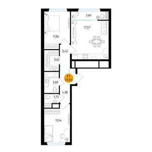 2-к квартира, вторичка, 60м2, 23/25 этаж