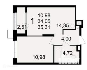 1-к квартира, вторичка, 35м2, 1/24 этаж