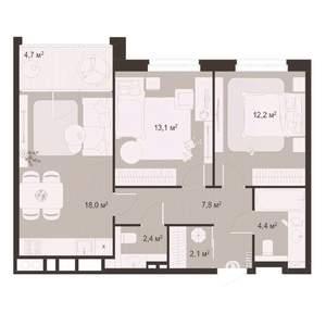 2-к квартира, строящийся дом, 65м2, 6/8 этаж