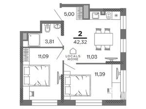 2-к квартира, вторичка, 42м2, 4/25 этаж
