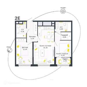 2-к квартира, вторичка, 65м2, 15/26 этаж