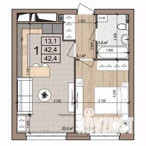 1-к квартира, вторичка, 42м2, 2/25 этаж