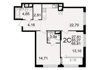 2-к квартира, вторичка, 65м2, 13/25 этаж