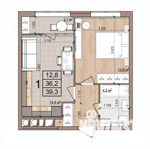 1-к квартира, вторичка, 39м2, 7/17 этаж