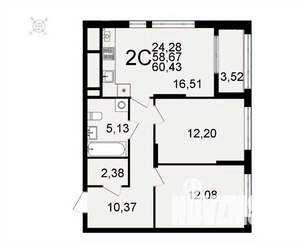 2-к квартира, вторичка, 60м2, 19/26 этаж