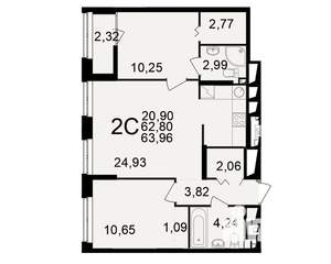 2-к квартира, вторичка, 63м2, 18/25 этаж