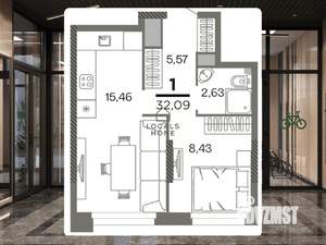 1-к квартира, вторичка, 32м2, 13/26 этаж