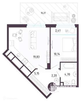 1-к квартира, вторичка, 61м2, 1/19 этаж
