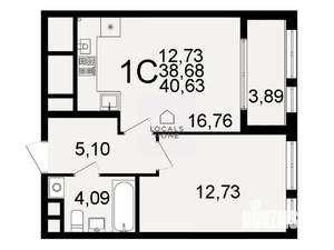 1-к квартира, вторичка, 41м2, 1/26 этаж
