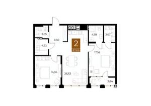 2-к квартира, вторичка, 88м2, 6/8 этаж