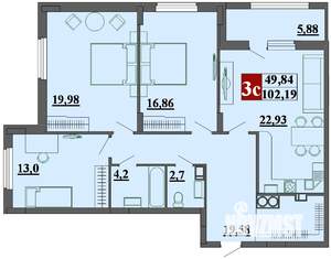 3-к квартира, строящийся дом, 103м2, 3/15 этаж