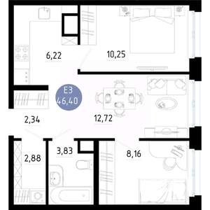 2-к квартира, вторичка, 46м2, 2/14 этаж