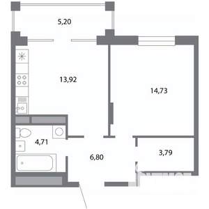 1-к квартира, строящийся дом, 47м2, 4/5 этаж