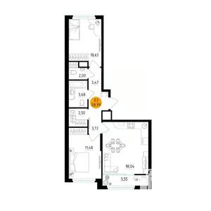 2-к квартира, вторичка, 59м2, 2/25 этаж