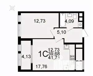 1-к квартира, вторичка, 42м2, 13/26 этаж