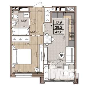 1-к квартира, вторичка, 44м2, 8/9 этаж