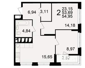 2-к квартира, вторичка, 54м2, 16/25 этаж