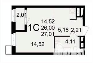 1-к квартира, вторичка, 27м2, 13/24 этаж