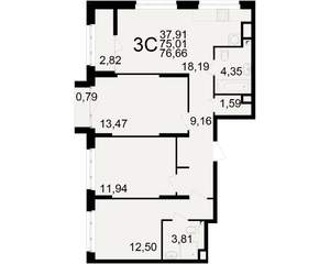 3-к квартира, вторичка, 75м2, 11/25 этаж
