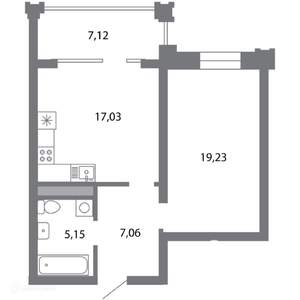 1-к квартира, вторичка, 52м2, 4/6 этаж