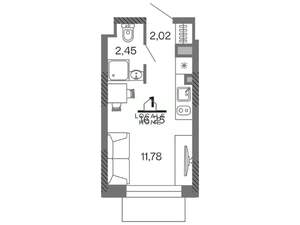 Студия квартира, вторичка, 16м2, 7/25 этаж