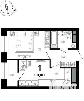 1-к квартира, вторичка, 30м2, 4/21 этаж