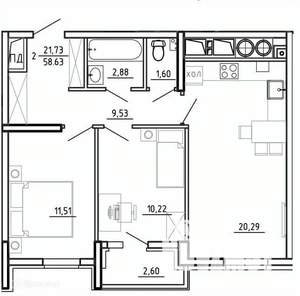 2-к квартира, вторичка, 59м2, 15/26 этаж