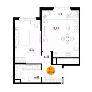 1-к квартира, вторичка, 50м2, 6/25 этаж