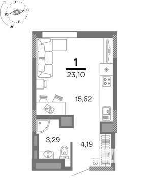 1-к квартира, вторичка, 23м2, 6/25 этаж