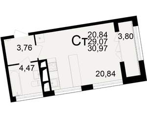 1-к квартира, вторичка, 29м2, 7/25 этаж
