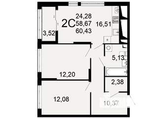 2-к квартира, вторичка, 59м2, 26/26 этаж
