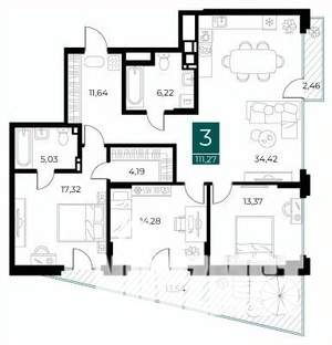 3-к квартира, вторичка, 111м2, 6/8 этаж