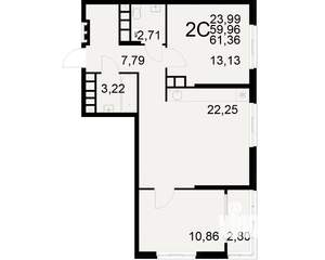 2-к квартира, вторичка, 60м2, 6/21 этаж