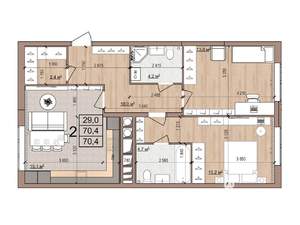 2-к квартира, вторичка, 70м2, 1/16 этаж