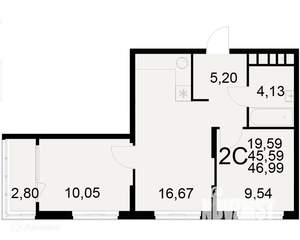 2-к квартира, вторичка, 47м2, 10/22 этаж