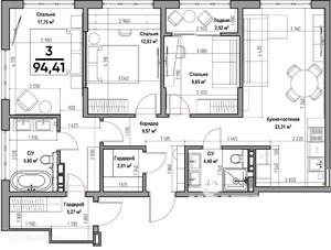 3-к квартира, вторичка, 94м2, 2/11 этаж