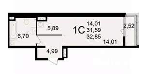 1-к квартира, вторичка, 33м2, 8/24 этаж
