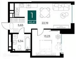 1-к квартира, вторичка, 46м2, 2/14 этаж