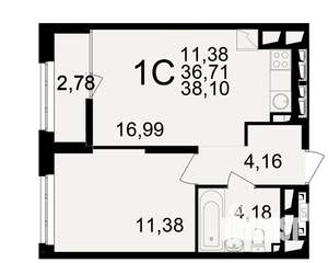 1-к квартира, вторичка, 37м2, 19/25 этаж