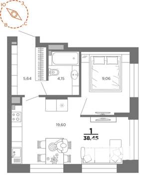 1-к квартира, вторичка, 38м2, 10/22 этаж