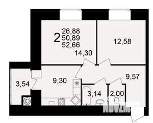 2-к квартира, вторичка, 51м2, 1/15 этаж