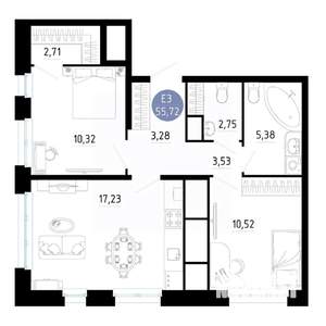 2-к квартира, вторичка, 56м2, 7/25 этаж
