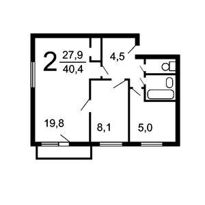 2-к квартира, вторичка, 41м2, 3/5 этаж