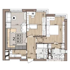 2-к квартира, строящийся дом, 67м2, 25/25 этаж