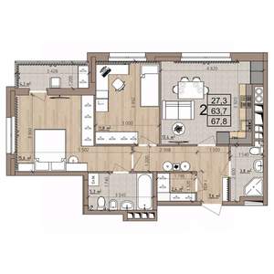 2-к квартира, строящийся дом, 68м2, 2/25 этаж