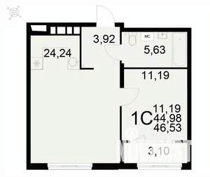 1-к квартира, вторичка, 47м2, 16/22 этаж