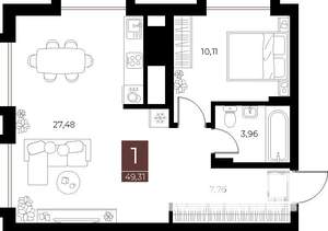 1-к квартира, вторичка, 49м2, 15/15 этаж