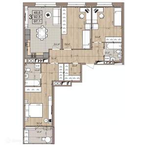 3-к квартира, вторичка, 97м2, 3/9 этаж