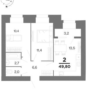 2-к квартира, вторичка, 48м2, 13/16 этаж