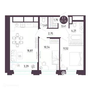 2-к квартира, вторичка, 58м2, 3/19 этаж